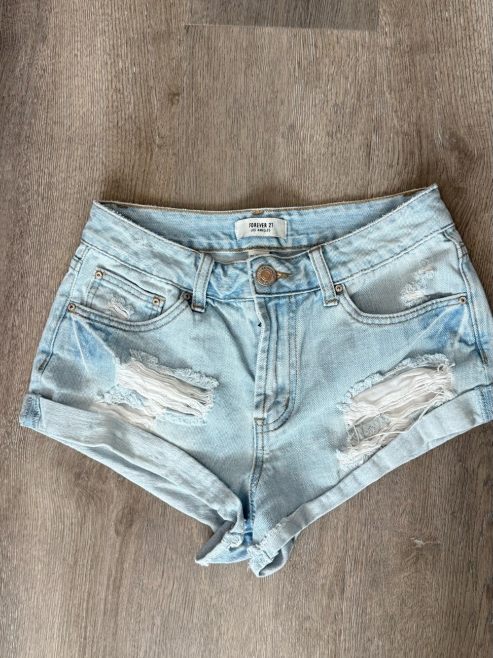 Forever 21 Light Blue Distressed Denim Shorts